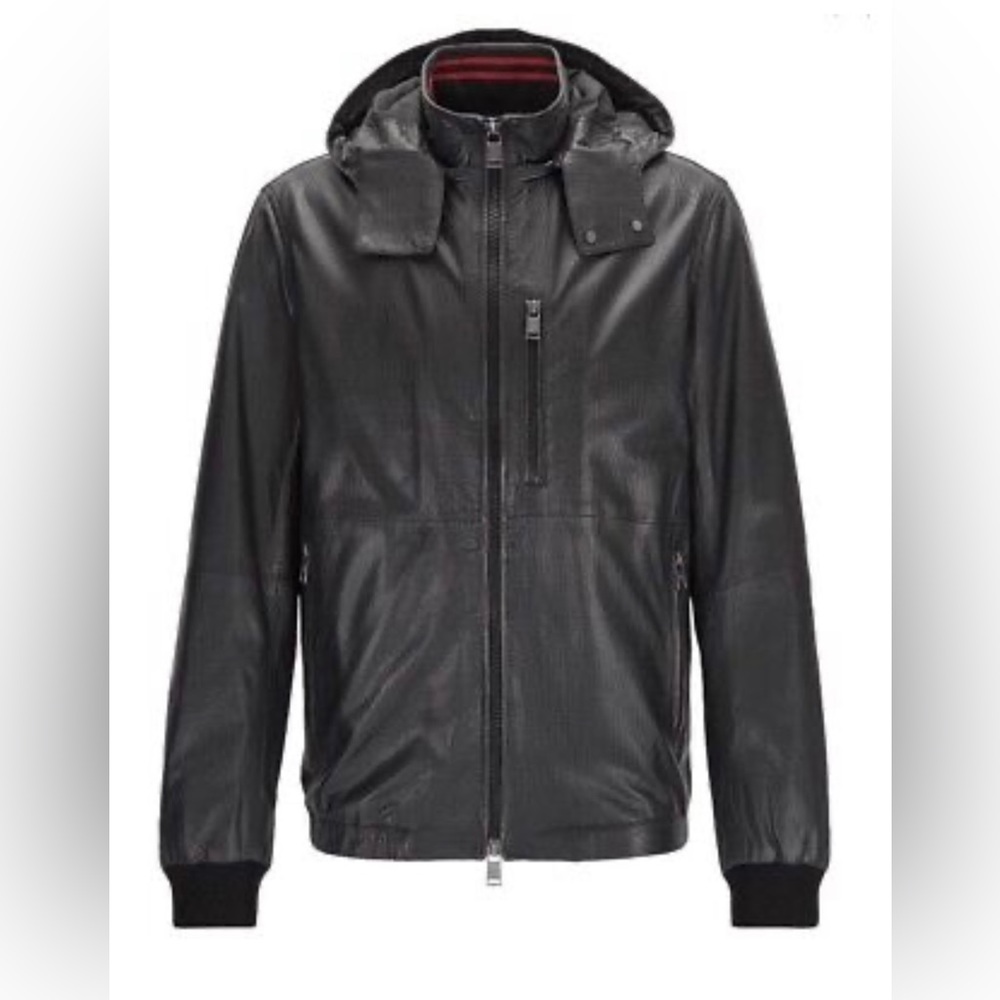 Hugo Boss Men 42R leather hooded jacket New with tags